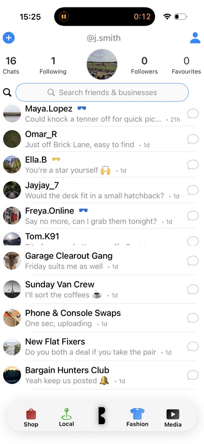 Chats with friends, groups and businesses
