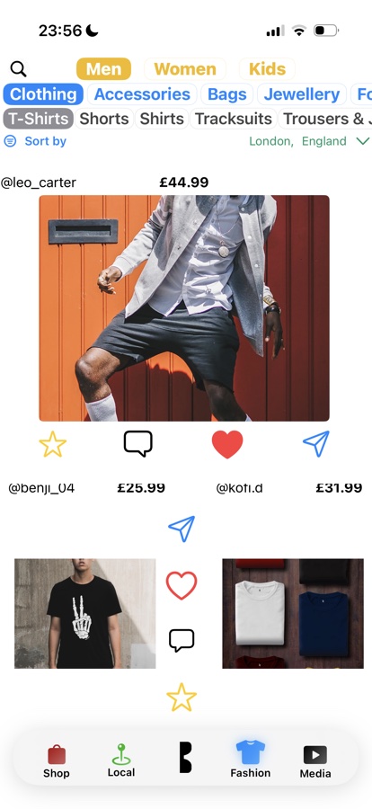 Browsing Men's T-shirts in the Fashion feed